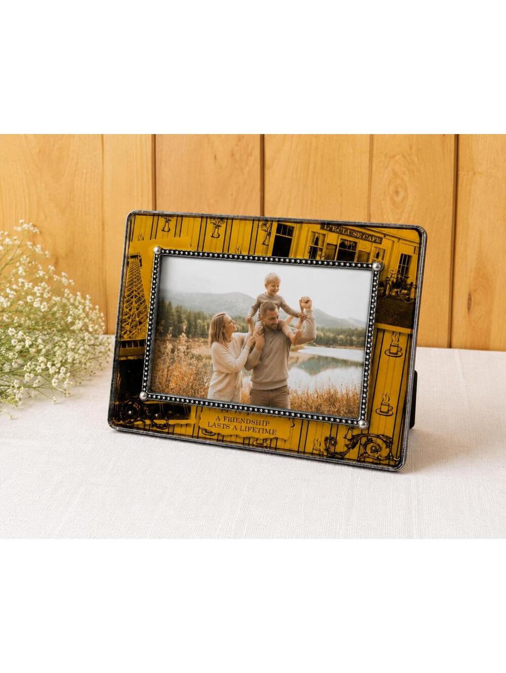 Vintage Thompson Paris Cafe 4x6 Picture Frame Yellow Black Decorative Photo